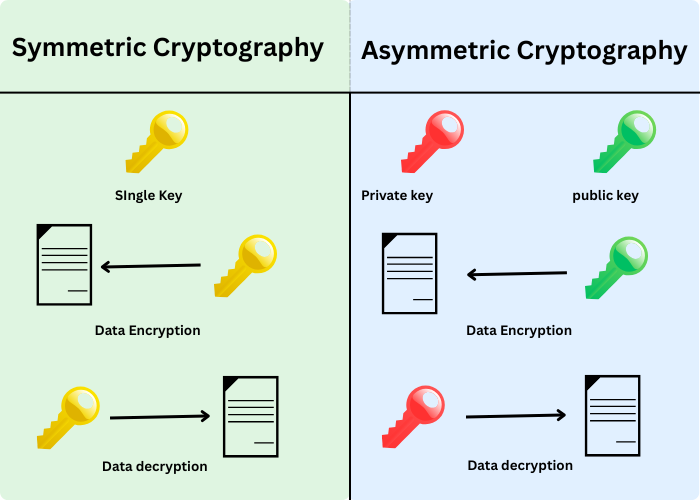 difference in symmetric and asymmetric cryptography